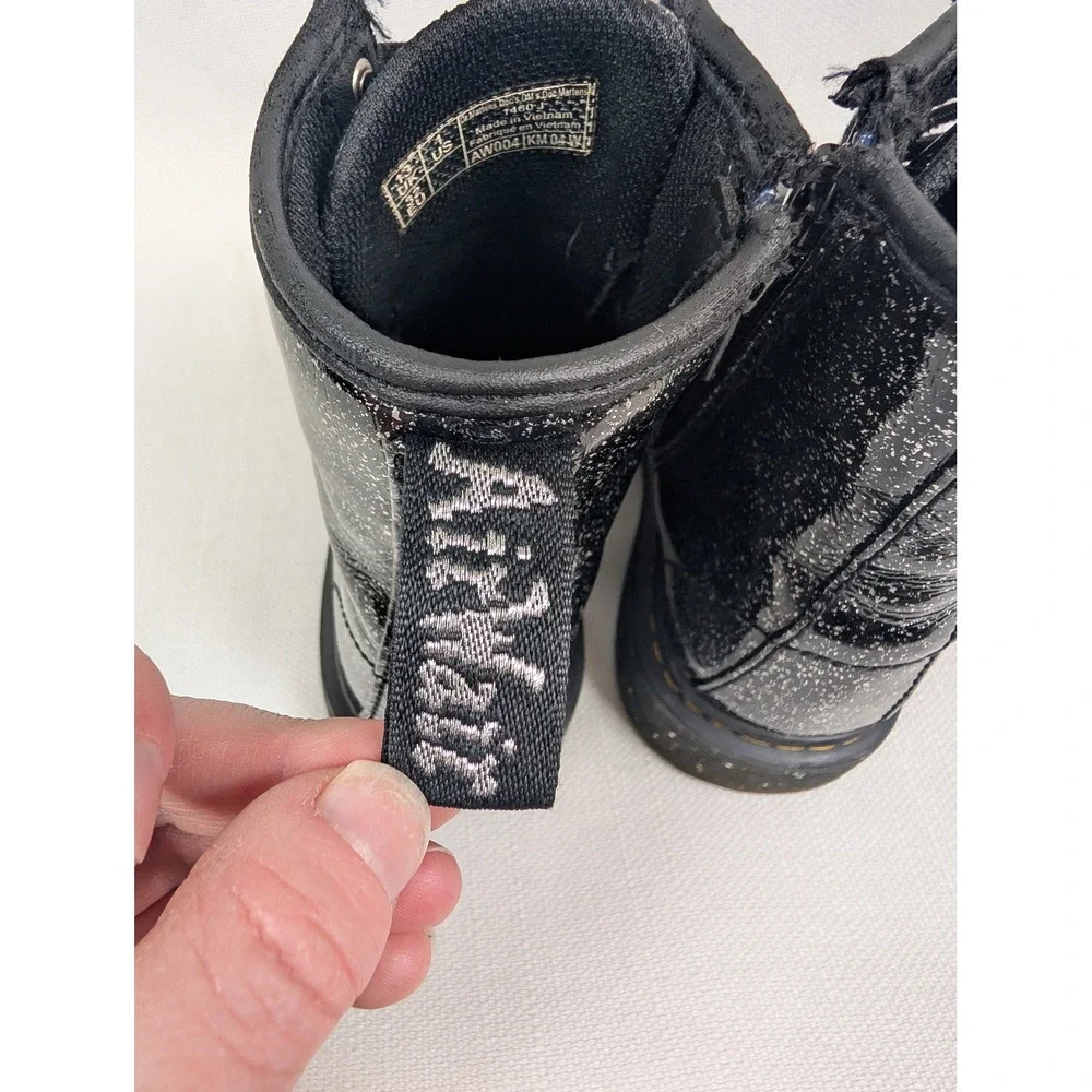 Dr Martens Kids Black‎ Glitter Lace Up Boots Sz US 1 Side Zip Combat 1460 J